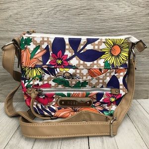 Rosetti Floral and Tan Crossbody Bag/Purse